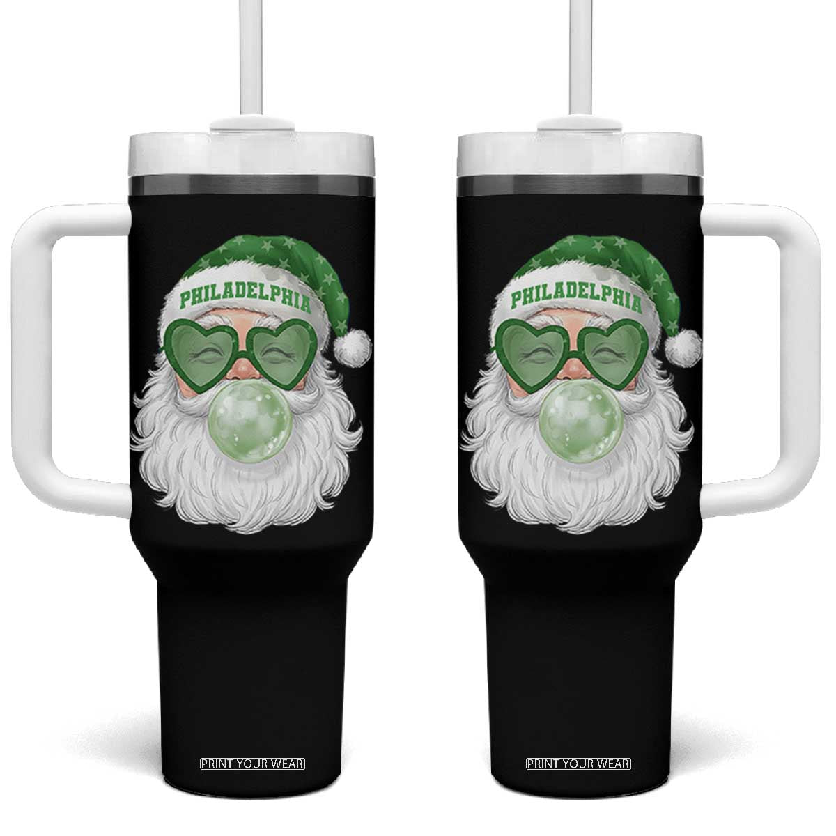 Christmas PFE Tumbler With Handle Vintage Retro Santa Bubble Gum Game Day TS10 One Size: 40 oz Black Print Your Wear