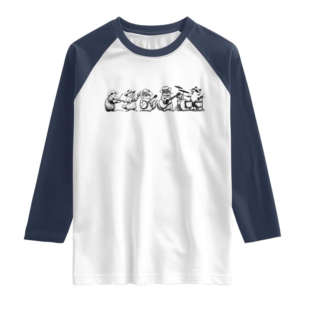 Animal Band Raglan Shirt Funny Forest Animals Playing Instruments Vintage Music Lovers TS10 White Navy Print Your Wear
