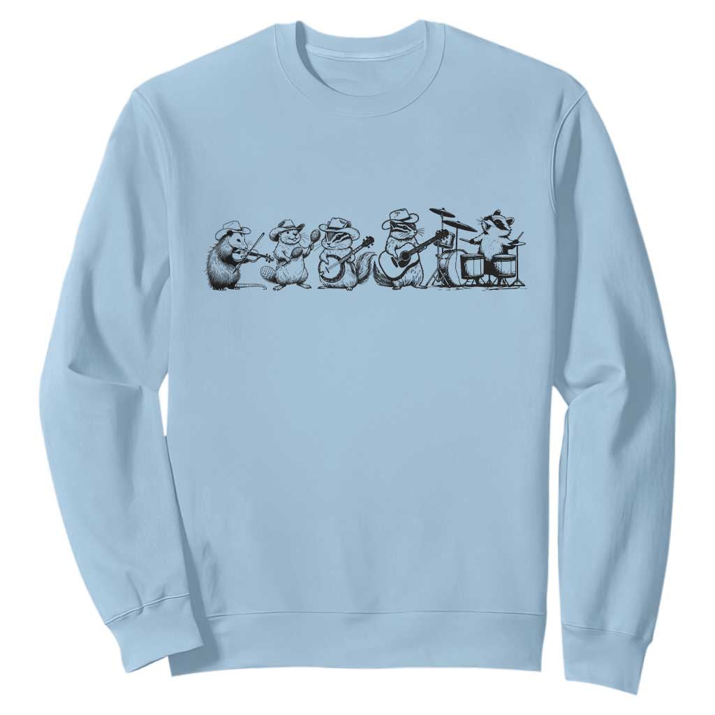 Animal Band Sweatshirt Funny Forest Animals Playing Instruments Vintage Music Lovers TS10 Light Blue Print Your Wear