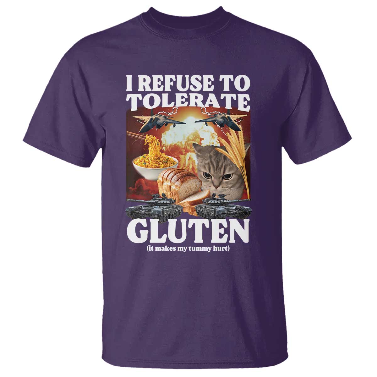 Gluten Intolerance Cat Meme T Shirt I Refuse To Tolerate Gluten TS10 Purple Print Your Wear