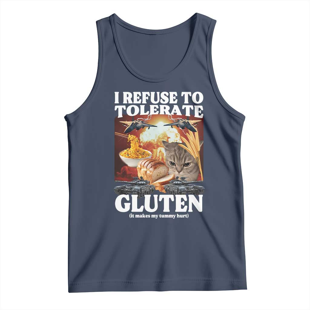 Gluten Intolerance Cat Meme Tank Top I Refuse To Tolerate Gluten TS10 Navy Print Your Wear