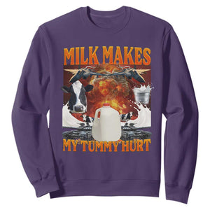 Lactose Intolerant Meme Sweatshirt Milk Makes My Tummy Hurt Vintage Bootleg Graphic TS10 Purple Print Your Wear