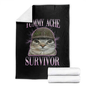 Tummy Ache Survivor Cat Meme Throw Blanket Funny Trending Oddly Specific Brainrot Memes TS10 Black Print Your Wear