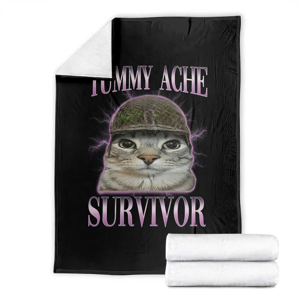 Tummy Ache Survivor Cat Meme Throw Blanket Funny Trending Oddly Specific Brainrot Memes TS10 Black Print Your Wear