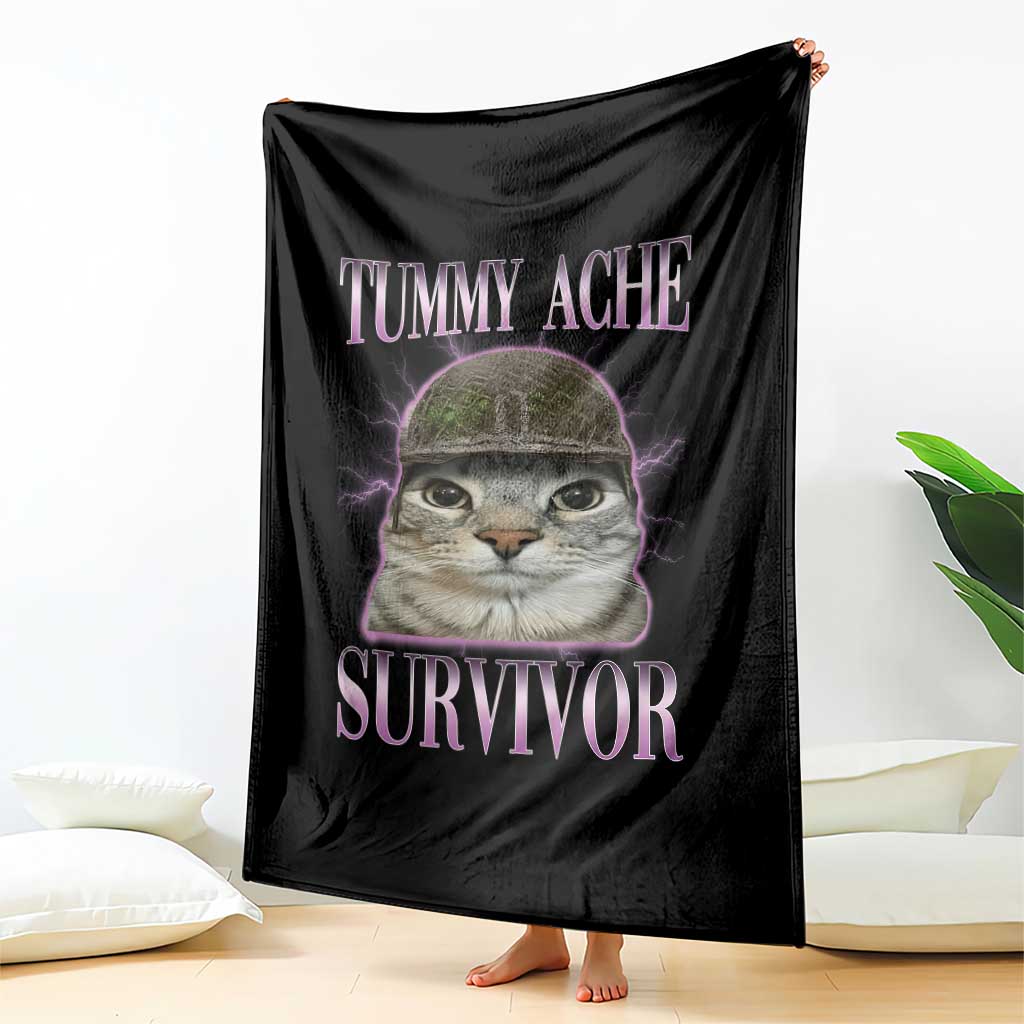 Tummy Ache Survivor Cat Meme Throw Blanket Funny Trending Oddly Specific Brainrot Memes TS10 Print Your Wear