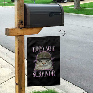 Tummy Ache Survivor Cat Meme Garden Flag Funny Trending Oddly Specific Brainrot Memes TS10 Print Your Wear