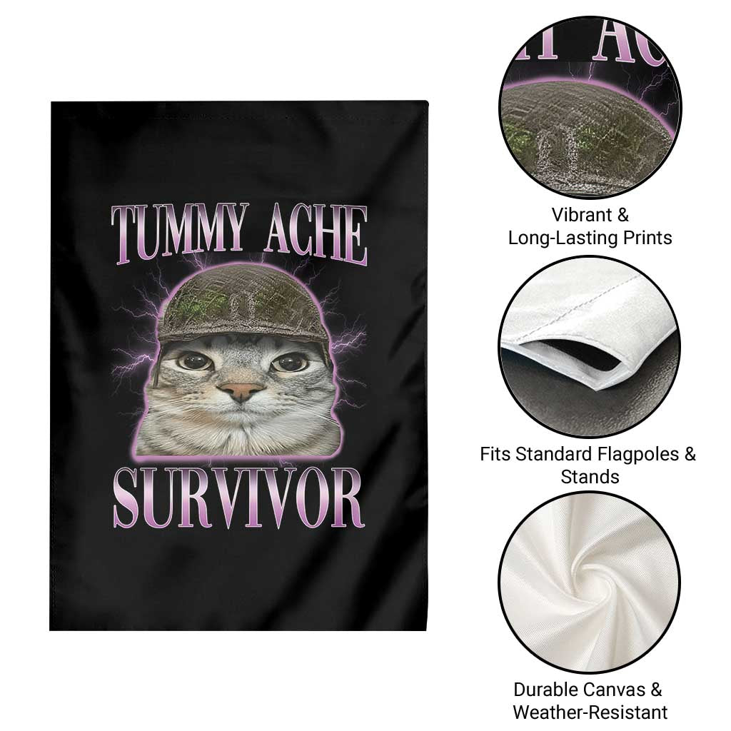 Tummy Ache Survivor Cat Meme Garden Flag Funny Trending Oddly Specific Brainrot Memes TS10 Print Your Wear