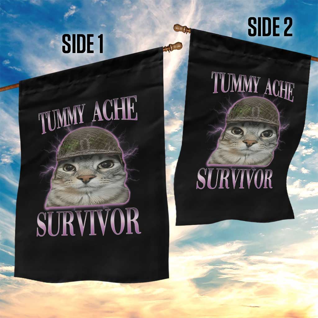 Tummy Ache Survivor Cat Meme Garden Flag Funny Trending Oddly Specific Brainrot Memes TS10 Print Your Wear
