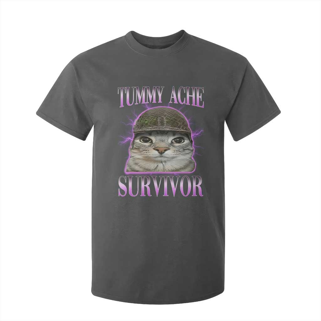 Tummy Ache Survivor Cat Meme T Shirt For Kid Funny Trending Oddly Specific Brainrot Memes TS10 Dark Heather Print Your Wear