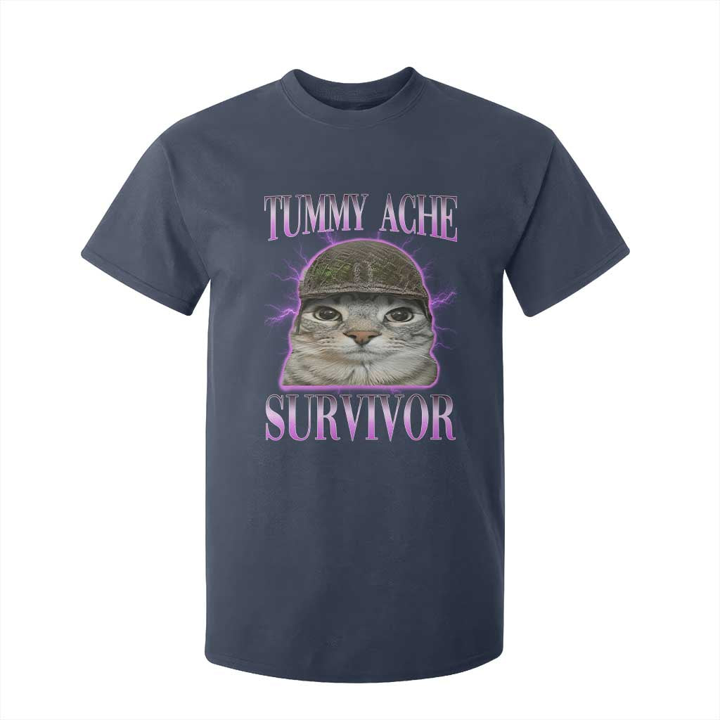 Tummy Ache Survivor Cat Meme T Shirt For Kid Funny Trending Oddly Specific Brainrot Memes TS10 Navy Print Your Wear