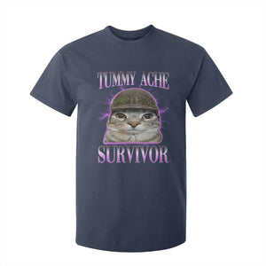 Tummy Ache Survivor Cat Meme T Shirt For Kid Funny Trending Oddly Specific Brainrot Memes TS10 Navy Print Your Wear