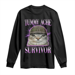 Tummy Ache Survivor Cat Meme Long Sleeve Shirt Funny Trending Oddly Specific Brainrot Memes TS10 Black Print Your Wear
