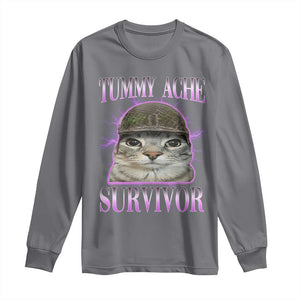 Tummy Ache Survivor Cat Meme Long Sleeve Shirt Funny Trending Oddly Specific Brainrot Memes TS10 Charcoal Print Your Wear