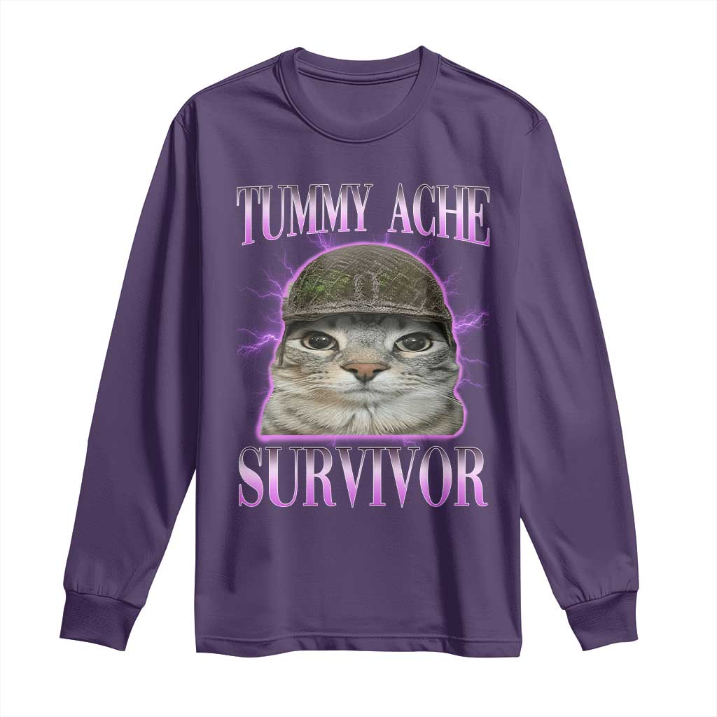 Tummy Ache Survivor Cat Meme Long Sleeve Shirt Funny Trending Oddly Specific Brainrot Memes TS10 Purple Print Your Wear