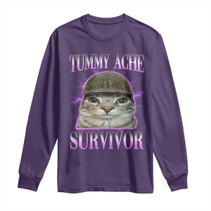 Tummy Ache Survivor Cat Meme Long Sleeve Shirt Funny Trending Oddly Specific Brainrot Memes TS10 Purple Print Your Wear