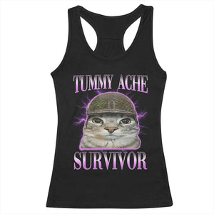 Tummy Ache Survivor Cat Meme Racerback Tank Top Funny Trending Oddly Specific Brainrot Memes TS10 Black Print Your Wear