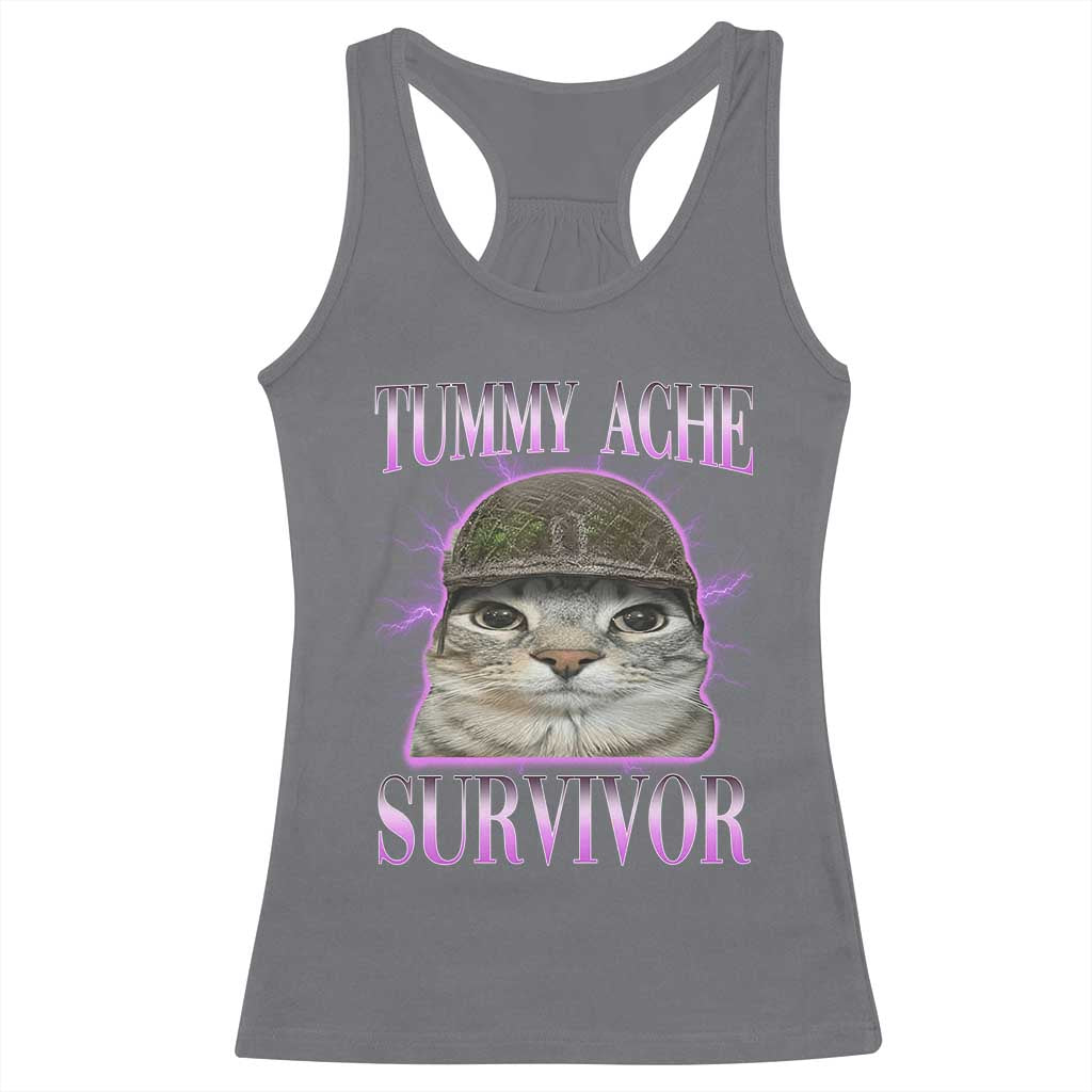 Tummy Ache Survivor Cat Meme Racerback Tank Top Funny Trending Oddly Specific Brainrot Memes TS10 Charcoal Print Your Wear