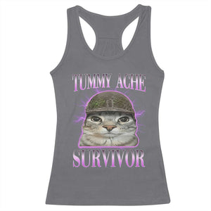 Tummy Ache Survivor Cat Meme Racerback Tank Top Funny Trending Oddly Specific Brainrot Memes TS10 Charcoal Print Your Wear