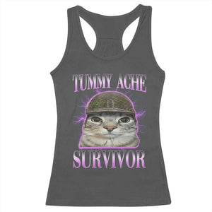 Tummy Ache Survivor Cat Meme Racerback Tank Top Funny Trending Oddly Specific Brainrot Memes TS10 Dark Heather Print Your Wear