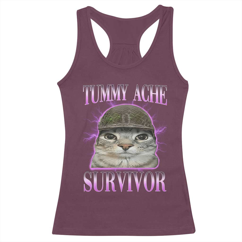 Tummy Ache Survivor Cat Meme Racerback Tank Top Funny Trending Oddly Specific Brainrot Memes TS10 Maroon Print Your Wear