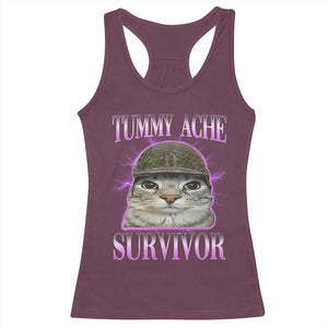 Tummy Ache Survivor Cat Meme Racerback Tank Top Funny Trending Oddly Specific Brainrot Memes TS10 Maroon Print Your Wear