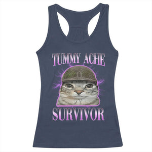 Tummy Ache Survivor Cat Meme Racerback Tank Top Funny Trending Oddly Specific Brainrot Memes TS10 Navy Print Your Wear