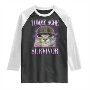 Tummy Ache Survivor Cat Meme Raglan Shirt Funny Trending Oddly Specific Brainrot Memes TS10 Black White Print Your Wear