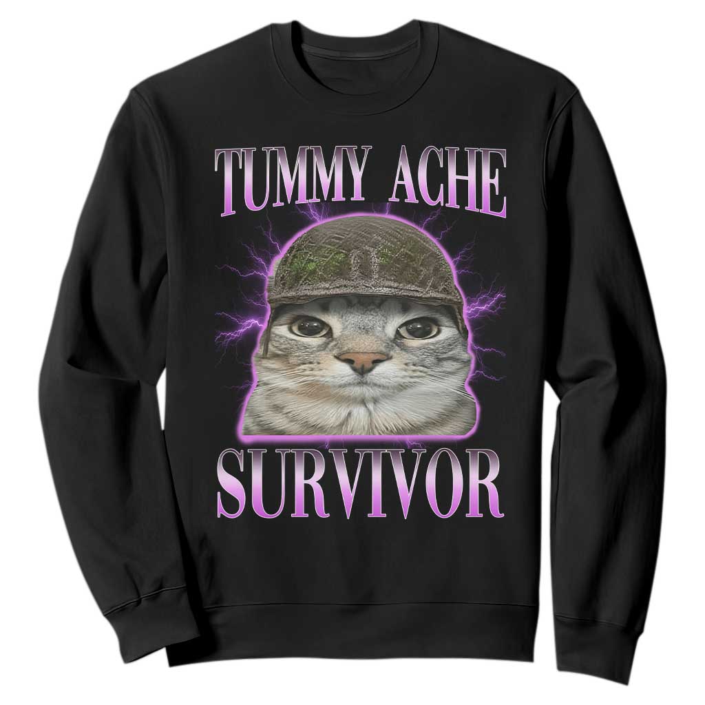Tummy Ache Survivor Cat Meme Sweatshirt Funny Trending Oddly Specific Brainrot Memes TS10 Black Print Your Wear