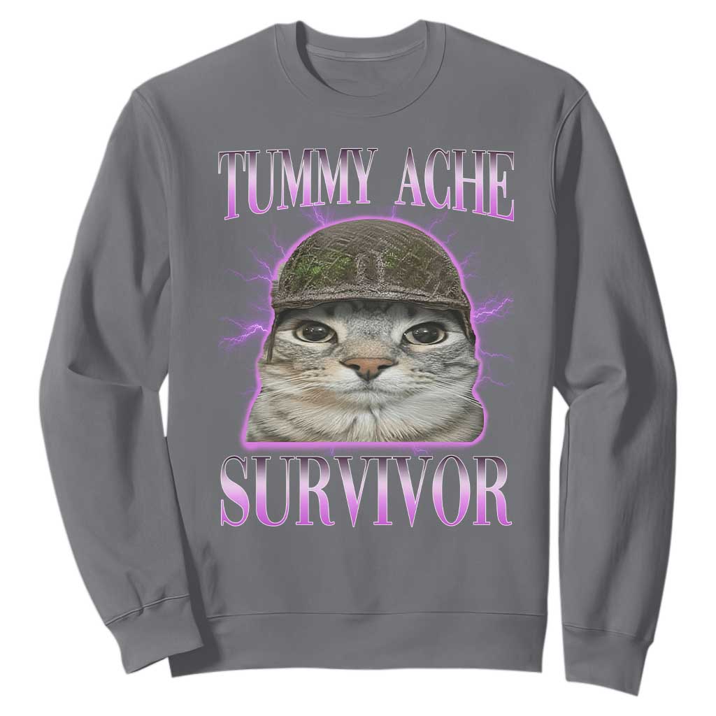 Tummy Ache Survivor Cat Meme Sweatshirt Funny Trending Oddly Specific Brainrot Memes TS10 Charcoal Print Your Wear