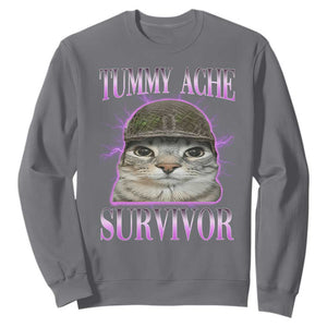 Tummy Ache Survivor Cat Meme Sweatshirt Funny Trending Oddly Specific Brainrot Memes TS10 Charcoal Print Your Wear