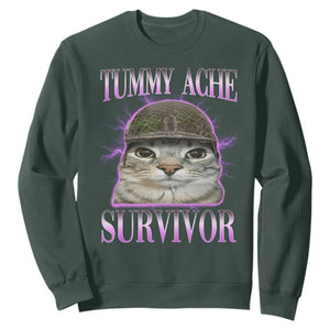 Tummy Ache Survivor Cat Meme Sweatshirt Funny Trending Oddly Specific Brainrot Memes TS10 Dark Forest Green Print Your Wear