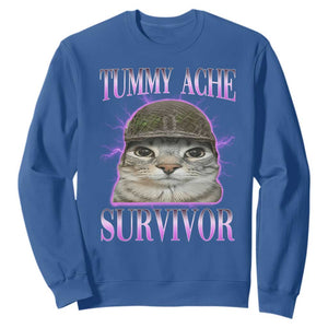 Tummy Ache Survivor Cat Meme Sweatshirt Funny Trending Oddly Specific Brainrot Memes TS10 Royal Blue Print Your Wear