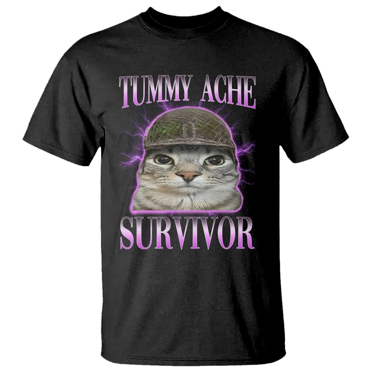Tummy Ache Survivor Cat Meme T Shirt Funny Trending Oddly Specific Brainrot Memes TS10 Black Print Your Wear