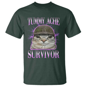 Tummy Ache Survivor Cat Meme T Shirt Funny Trending Oddly Specific Brainrot Memes TS10 Dark Forest Green Print Your Wear