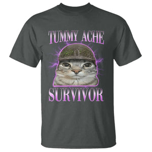 Tummy Ache Survivor Cat Meme T Shirt Funny Trending Oddly Specific Brainrot Memes TS10 Dark Heather Print Your Wear