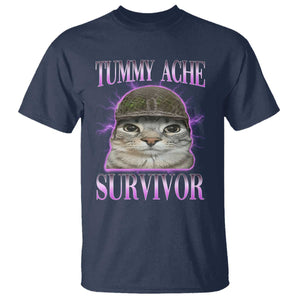 Tummy Ache Survivor Cat Meme T Shirt Funny Trending Oddly Specific Brainrot Memes TS10 Navy Print Your Wear