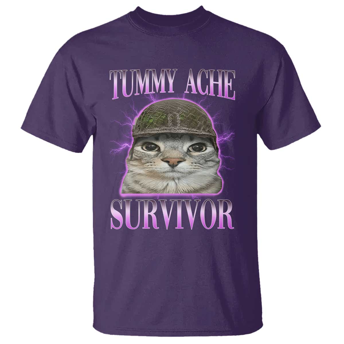 Tummy Ache Survivor Cat Meme T Shirt Funny Trending Oddly Specific Brainrot Memes TS10 Purple Print Your Wear