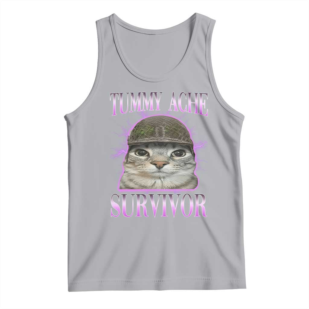 Tummy Ache Survivor Cat Meme Tank Top Funny Trending Oddly Specific Brainrot Memes TS10 Athletic Heather Print Your Wear