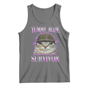 Tummy Ache Survivor Cat Meme Tank Top Funny Trending Oddly Specific Brainrot Memes TS10 Black Heather Print Your Wear