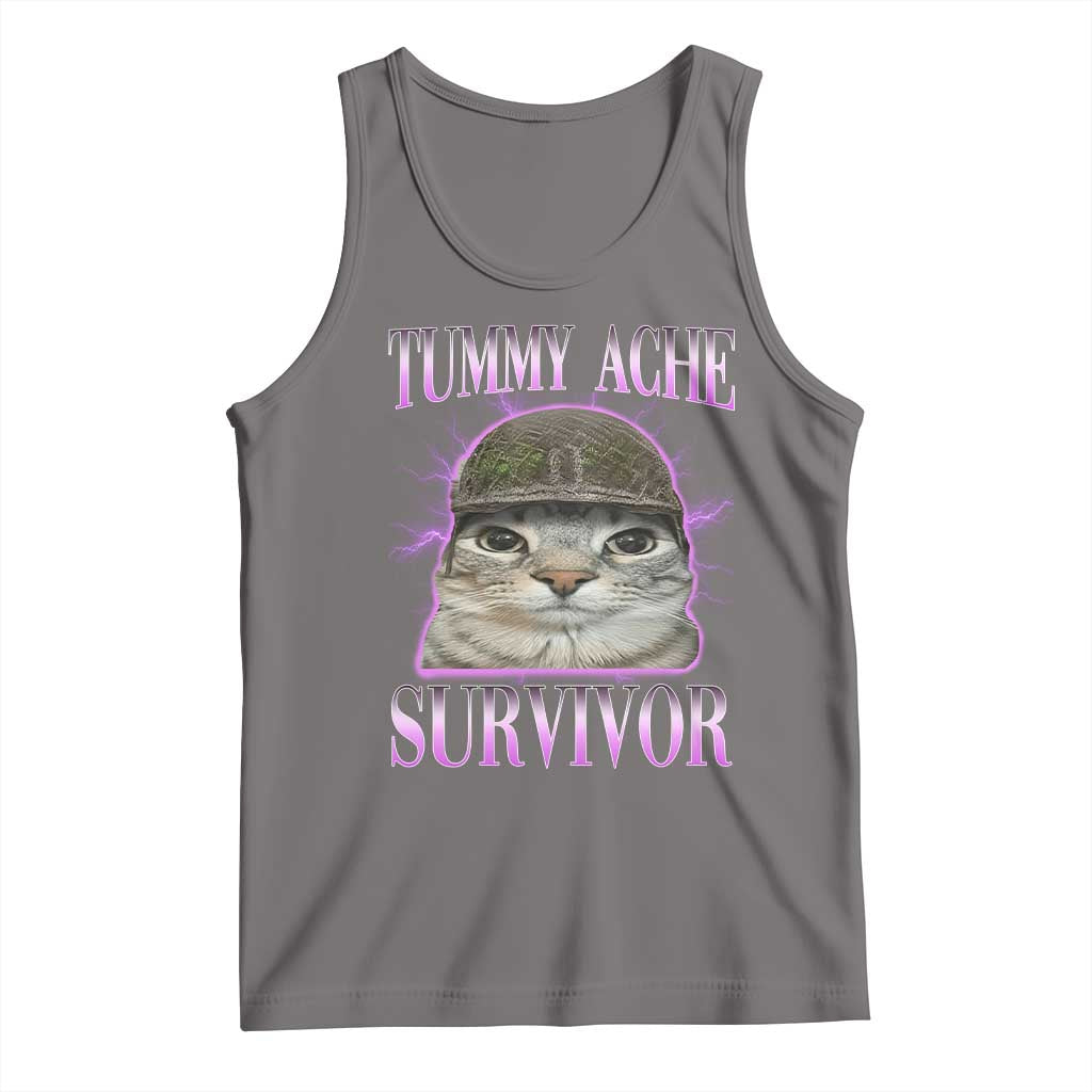 Tummy Ache Survivor Cat Meme Tank Top Funny Trending Oddly Specific Brainrot Memes TS10 Deep Heather Print Your Wear