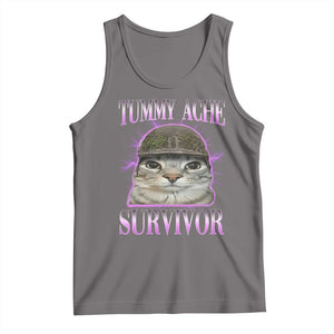 Tummy Ache Survivor Cat Meme Tank Top Funny Trending Oddly Specific Brainrot Memes TS10 Deep Heather Print Your Wear