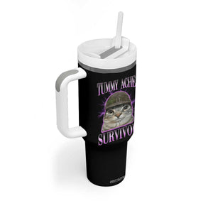 Tummy Ache Survivor Cat Meme Tumbler With Handle Funny Trending Oddly Specific Brainrot Memes TS10 Print Your Wear