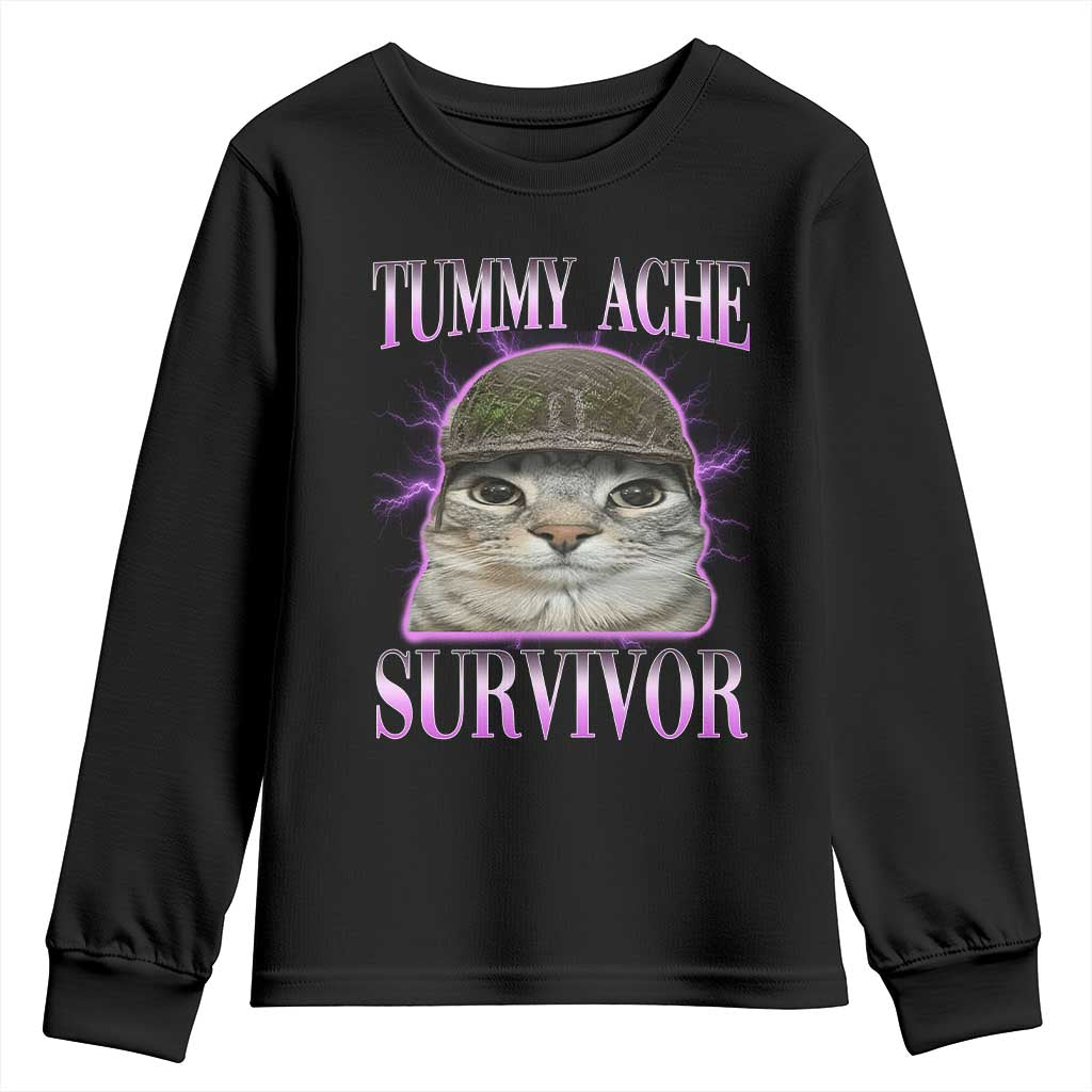 Tummy Ache Survivor Cat Meme Youth Sweatshirt Funny Trending Oddly Specific Brainrot Memes TS10 Black Print Your Wear