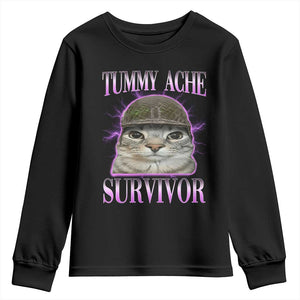 Tummy Ache Survivor Cat Meme Youth Sweatshirt Funny Trending Oddly Specific Brainrot Memes TS10 Black Print Your Wear