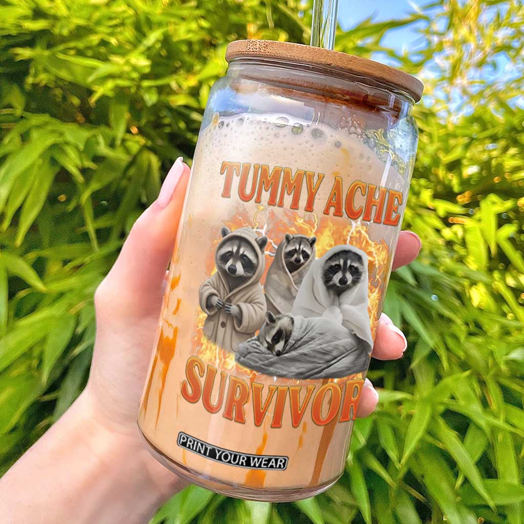 Tummy Ache Survivor Raccoon Meme Glass Can TS10 Black Print Your Wear