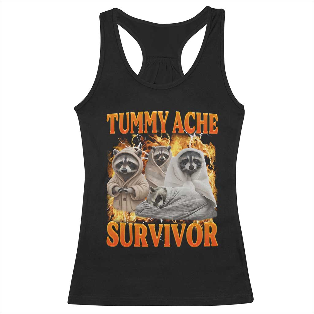 Tummy Ache Survivor Raccoon Meme Racerback Tank Top TS10 Black Print Your Wear