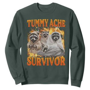 Tummy Ache Survivor Raccoon Meme Sweatshirt TS10 Dark Forest Green Print Your Wear