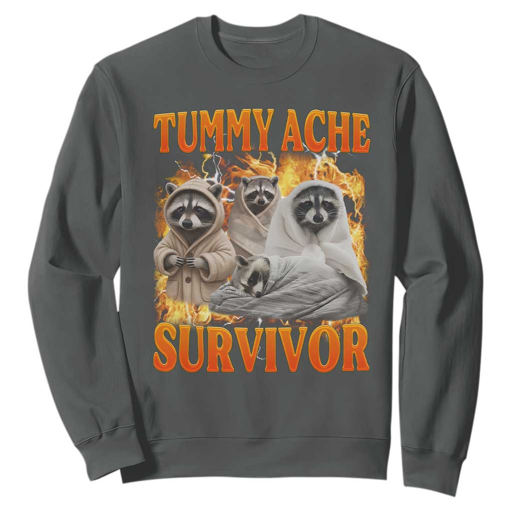 Tummy Ache Survivor Raccoon Meme Sweatshirt TS10 Dark Heather Print Your Wear