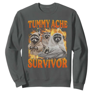 Tummy Ache Survivor Raccoon Meme Sweatshirt TS10 Dark Heather Print Your Wear