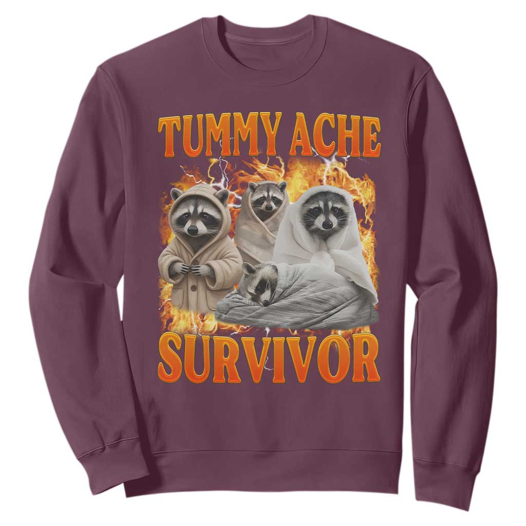 Tummy Ache Survivor Raccoon Meme Sweatshirt TS10 Maroon Print Your Wear